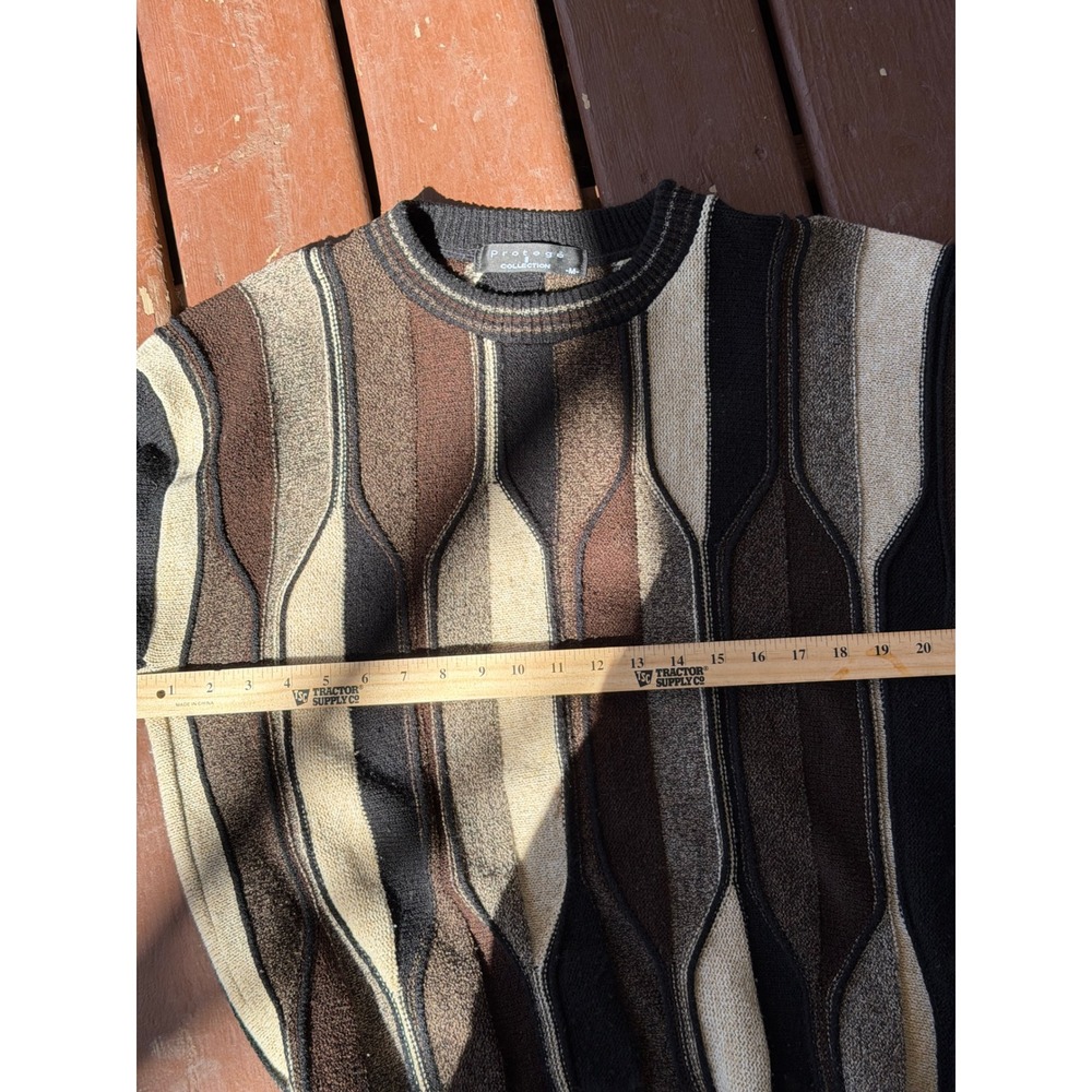 Protege Collection Mens 3D Knit Sweater Brown Tan Black 90s Vintage Style Medium - Picture 7 of 8